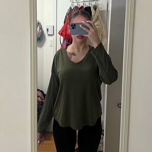 Khaki Long Sleeve Top Size Large Relaxed Fit Boho Goblincore Casual Shirt